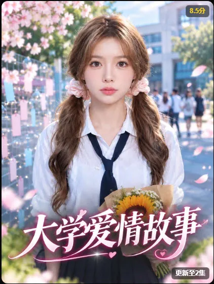 都市题材短剧海报，夜街灯光下男女主角靠近对视